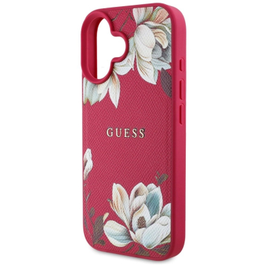 Guess Grained Printed Flower Pattern MagSafe Dėklas skirtas iPhone 16 fuchsia 5