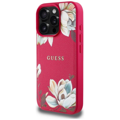 Guess Grained Printed Flower Pattern MagSafe Dėklas skirtas iPhone 16 Pro Max fuchsia 1