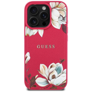 Guess Grained Printed Flower Pattern MagSafe Dėklas skirtas iPhone 16 Pro Max fuchsia 2