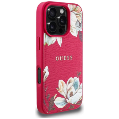 Guess Grained Printed Flower Pattern MagSafe Dėklas skirtas iPhone 16 Pro Max fuchsia 3