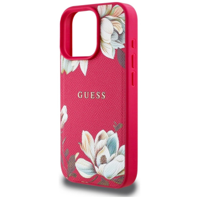 Guess Grained Printed Flower Pattern MagSafe Dėklas skirtas iPhone 16 Pro Max fuchsia 5