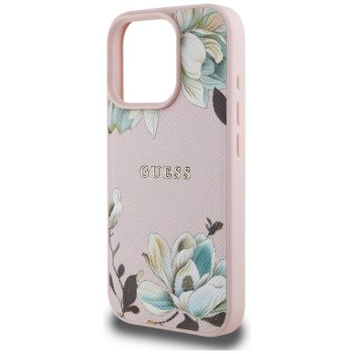 Guess Grained Printed Flower Pattern MagSafe Dėklas skirtas iPhone 16 Pro Max Rožinis 5