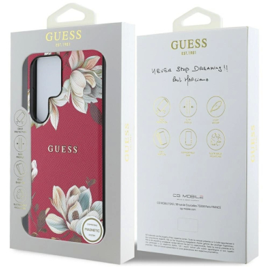 Guess Grained Printed Flower Pattern MagSafe Dėklas Samsung Galaxy S25 Ultra Fuchsia 7 Guess Grained Printed Flower Pattern MagSafe Dėklas Samsung Galaxy S25 Ultra Fuchsia 7