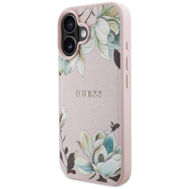 Guess Grained Printed Flower Pattern MagSafe iPhone 16 Dėklas Rožinis 1