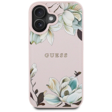 Guess Grained Printed Flower Pattern MagSafe iPhone 16 Dėklas Rožinis 2