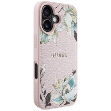 Guess Grained Printed Flower Pattern MagSafe iPhone 16 Dėklas Rožinis 3