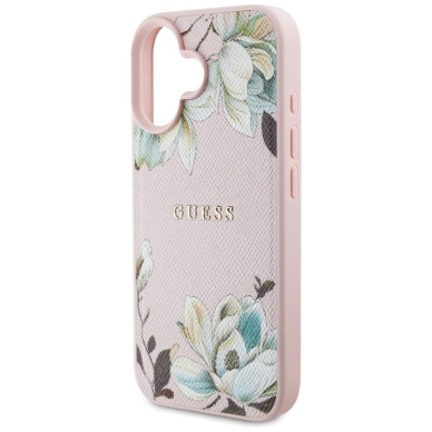 Guess Grained Printed Flower Pattern MagSafe iPhone 16 Dėklas Rožinis 5
