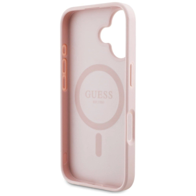 Guess Grained Printed Flower Pattern MagSafe iPhone 16 Dėklas Rožinis 6