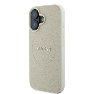 iPhone 16 – Guess Grained Ring MagSafe dėklas - Smėlinis 1 iPhone 16 – Guess Grained Ring MagSafe dėklas - Smėlinis 1