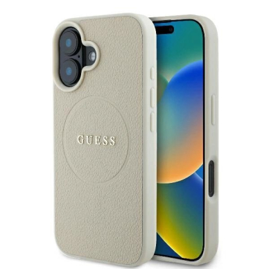 iPhone 16 – Guess Grained Ring MagSafe dėklas - Smėlinis
