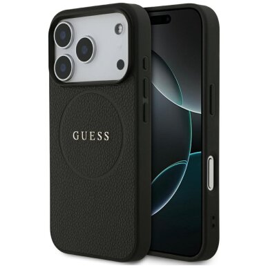 iPhone 17 Pro Guess Grained Ring MagSafe dėklas – juodas iPhone 17 Pro Guess Grained Ring MagSafe dėklas – juodas