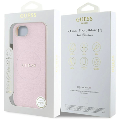 Guess Grained Ring MagSafe iPhone 16e Dėklas - Rožinis 7