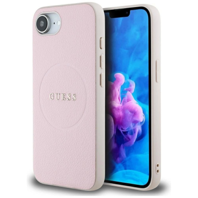 Guess Grained Ring MagSafe iPhone 16e Dėklas - Rožinis