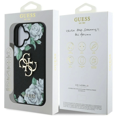 iPhone 16 Guess Grained Roses Big 4G logo dėklas - juodas 7