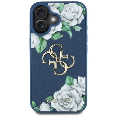 iPhone 16 Guess Grained Roses Big 4G logo dėklas - mėlynas 2
