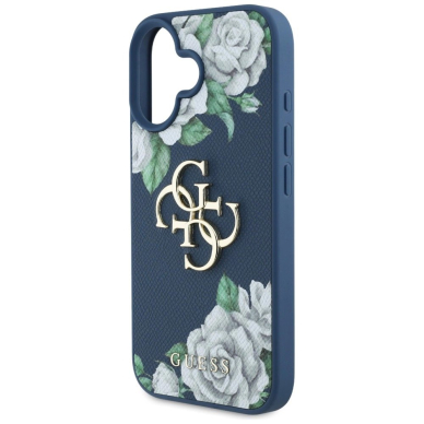 iPhone 16 Guess Grained Roses Big 4G logo dėklas - mėlynas 5
