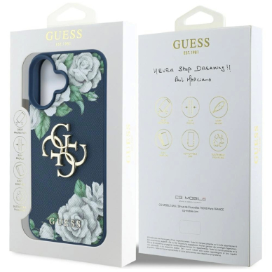 iPhone 16 Guess Grained Roses Big 4G logo dėklas - mėlynas 7
