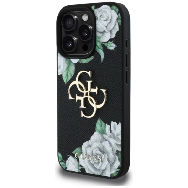 iPhone 16 Pro Max Guess Grained Roses Big 4G logo dėklas - juodas 1