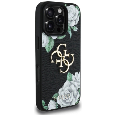 iPhone 16 Pro Max Guess Grained Roses Big 4G logo dėklas - juodas 3
