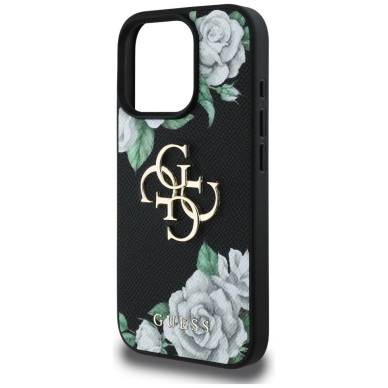 iPhone 16 Pro Max Guess Grained Roses Big 4G logo dėklas - juodas 5