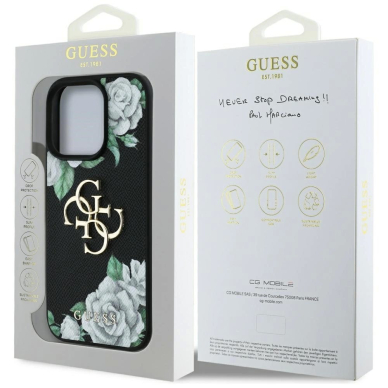 iPhone 16 Pro Max Guess Grained Roses Big 4G logo dėklas - juodas 7