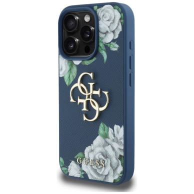 iPhone 16 Pro Max Guess Grained Roses Big 4G logo dėklas - mėlynas 1