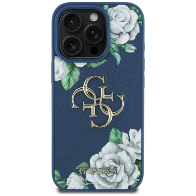 iPhone 16 Pro Max Guess Grained Roses Big 4G logo dėklas - mėlynas 2