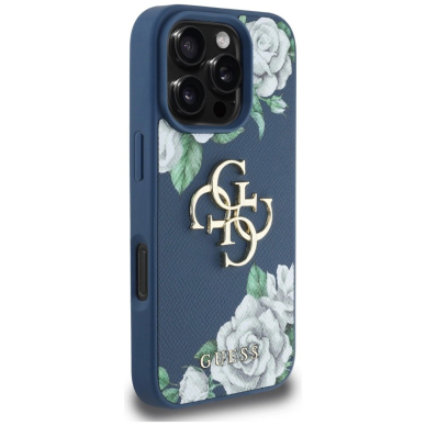 iPhone 16 Pro Max Guess Grained Roses Big 4G logo dėklas - mėlynas 3