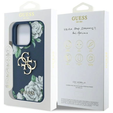 iPhone 16 Pro Max Guess Grained Roses Big 4G logo dėklas - mėlynas 7