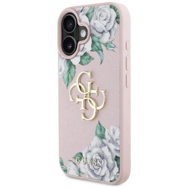 iPhone 16 Guess Grained Roses Big 4G logo dėklas - rožinis 1