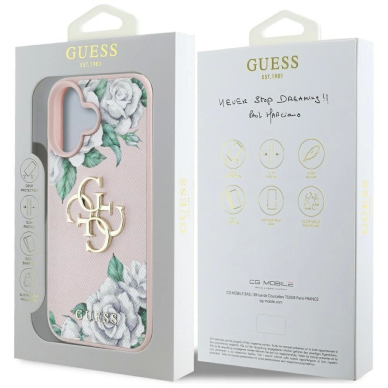 iPhone 16 Guess Grained Roses Big 4G logo dėklas - rožinis 7