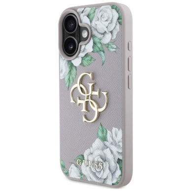 iPhone 16 Guess Grained Roses Big 4G Logo dėklas - violetinis 1