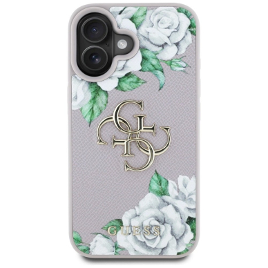 iPhone 16 Guess Grained Roses Big 4G Logo dėklas - violetinis 2