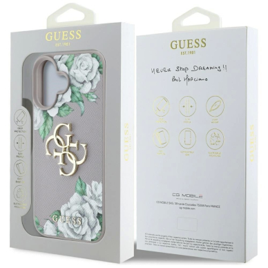 iPhone 16 Guess Grained Roses Big 4G Logo dėklas - violetinis 7