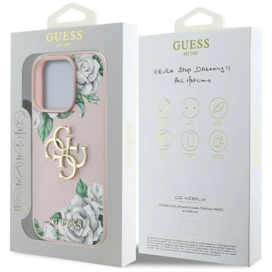 iPhone 16 Pro Guess Grained Roses Big 4G logo dėklas - rožinis 7