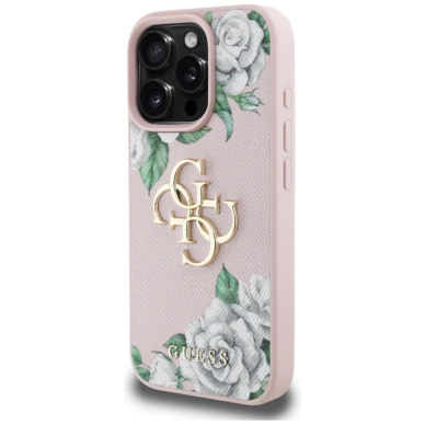 iPhone 16 Pro Max Guess Grained Roses Big 4G logo dėklas - rožinis 1
