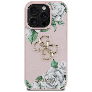 iPhone 16 Pro Max Guess Grained Roses Big 4G logo dėklas - rožinis 2