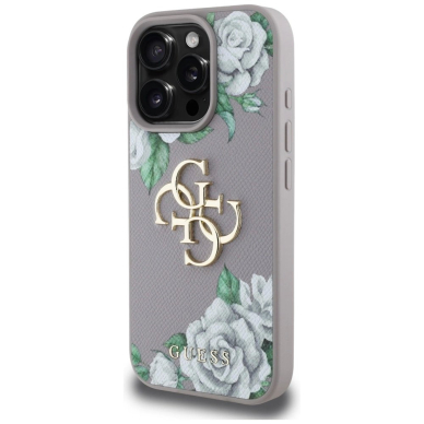 iPhone 16 Pro Max Guess Grained Roses Big 4G logo dėklas - violetinis 1