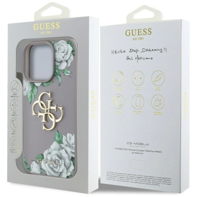 iPhone 16 Pro Max Guess Grained Roses Big 4G logo dėklas - violetinis 7