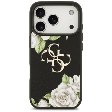 iPhone 17 Pro Guess Grained Roses & Big 4G Logo dėklas – juodas 2 iPhone 17 Pro Guess Grained Roses & Big 4G Logo dėklas – juodas 2
