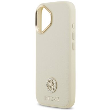iPhone 17 Guess Grained Strass Logo dėklas su MagSafe – smėlio 5