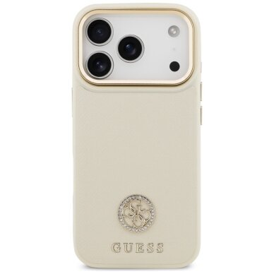 iPhone 17 Pro Guess Grained Strass Logo MagSafe dėklas – smėlinis 2 iPhone 17 Pro Guess Grained Strass Logo MagSafe dėklas – smėlinis 2