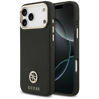 iPhone 17 Pro Max dėklas Guess Grained Strass Logo, MagSafe – juodas