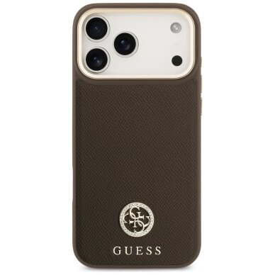 iPhone 17 Pro Max Guess Grained Strass Logo MagSafe dėklas – rudas 2