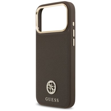 iPhone 17 Pro Max Guess Grained Strass Logo MagSafe dėklas – rudas 5