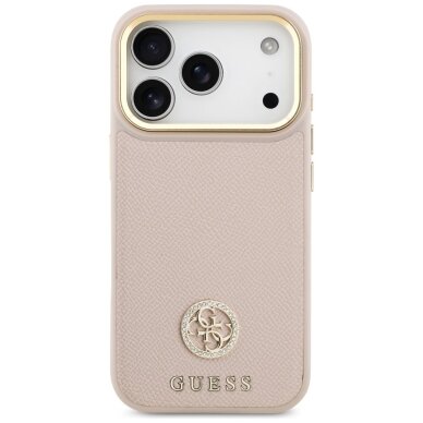 iPhone 17 Pro dėklas Guess Grained Strass Logo, MagSafe – rožinis 2