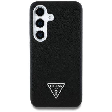 Guess Grained Triangle Logo MagSafe Dėklas skirtas Samsung Galaxy S25 - Juodas 2
