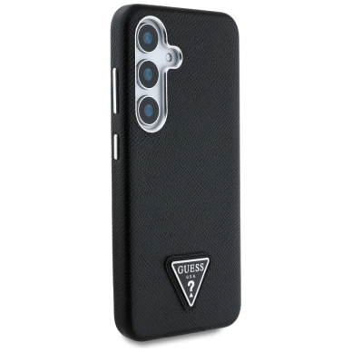 Guess Grained Triangle Logo MagSafe Dėklas skirtas Samsung Galaxy S25 - Juodas 3