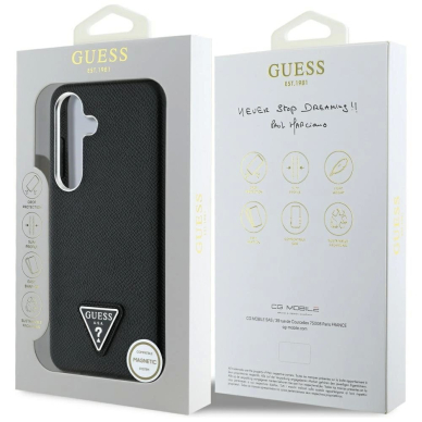 Guess Grained Triangle Logo MagSafe Dėklas skirtas Samsung Galaxy S25 - Juodas 7