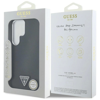 Guess Grained Triangle Logo MagSafe Dėklas skirtas Samsung Galaxy S25 Ultra - Juodas 7